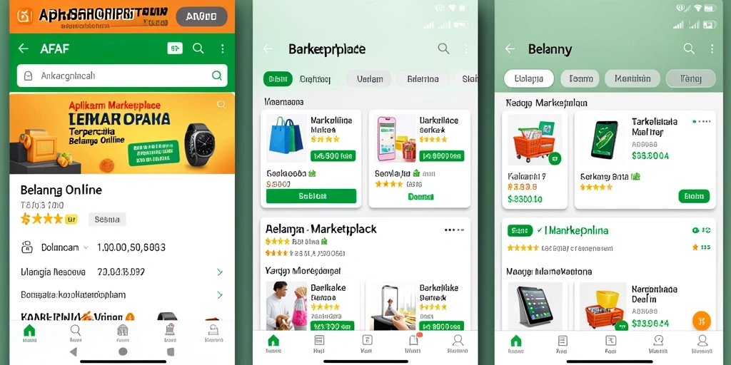 Screenshot aplikasi AFAF menampilkan antarmuka Marketplace yang menarik.