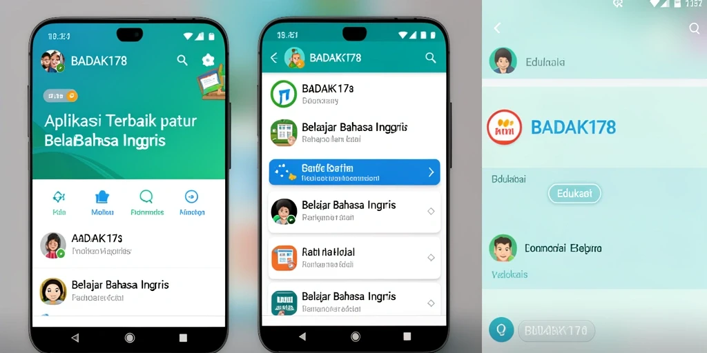 Antarmuka aplikasi BADAK178 untuk belajar Bahasa Inggris yang interaktif.