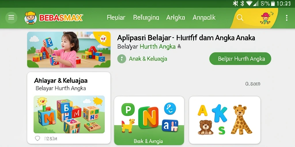 Antarmuka BEBASMAX yang interaktif untuk belajar huruf dan angka.