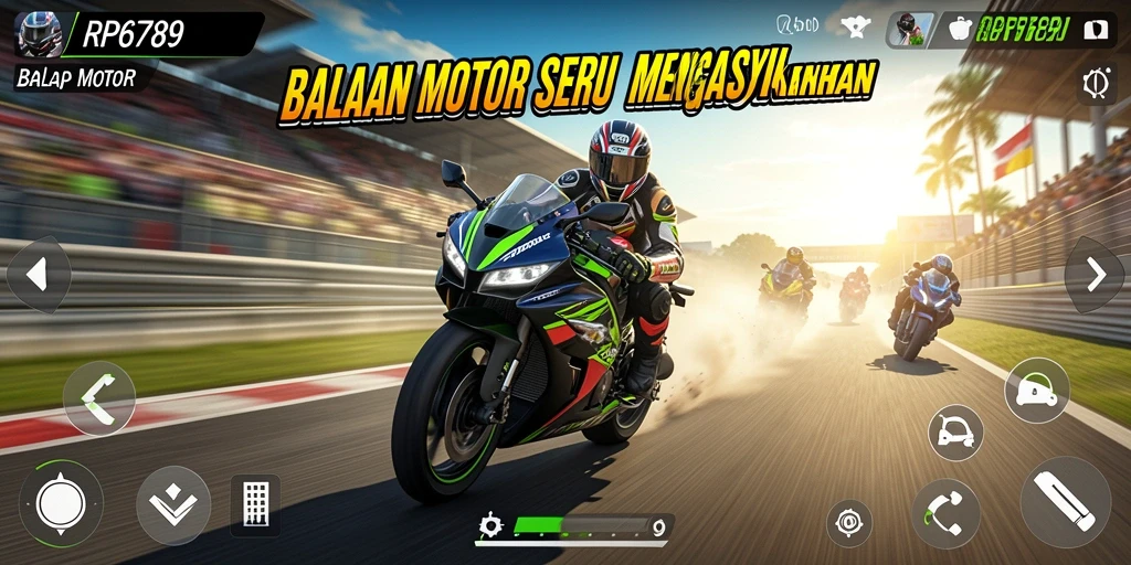 Antarmuka game balap motor yang menarik dan dinamis.